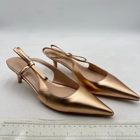 Milooey shoes Bronze Pointed Toe Side Bow Pump Kitten Low Heels Slingback Sandal - Picture 4 of 8